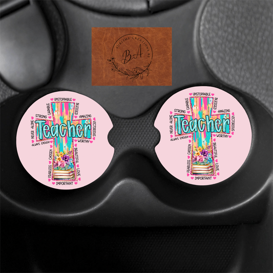 Christian Teacher Print Car Coaster Set