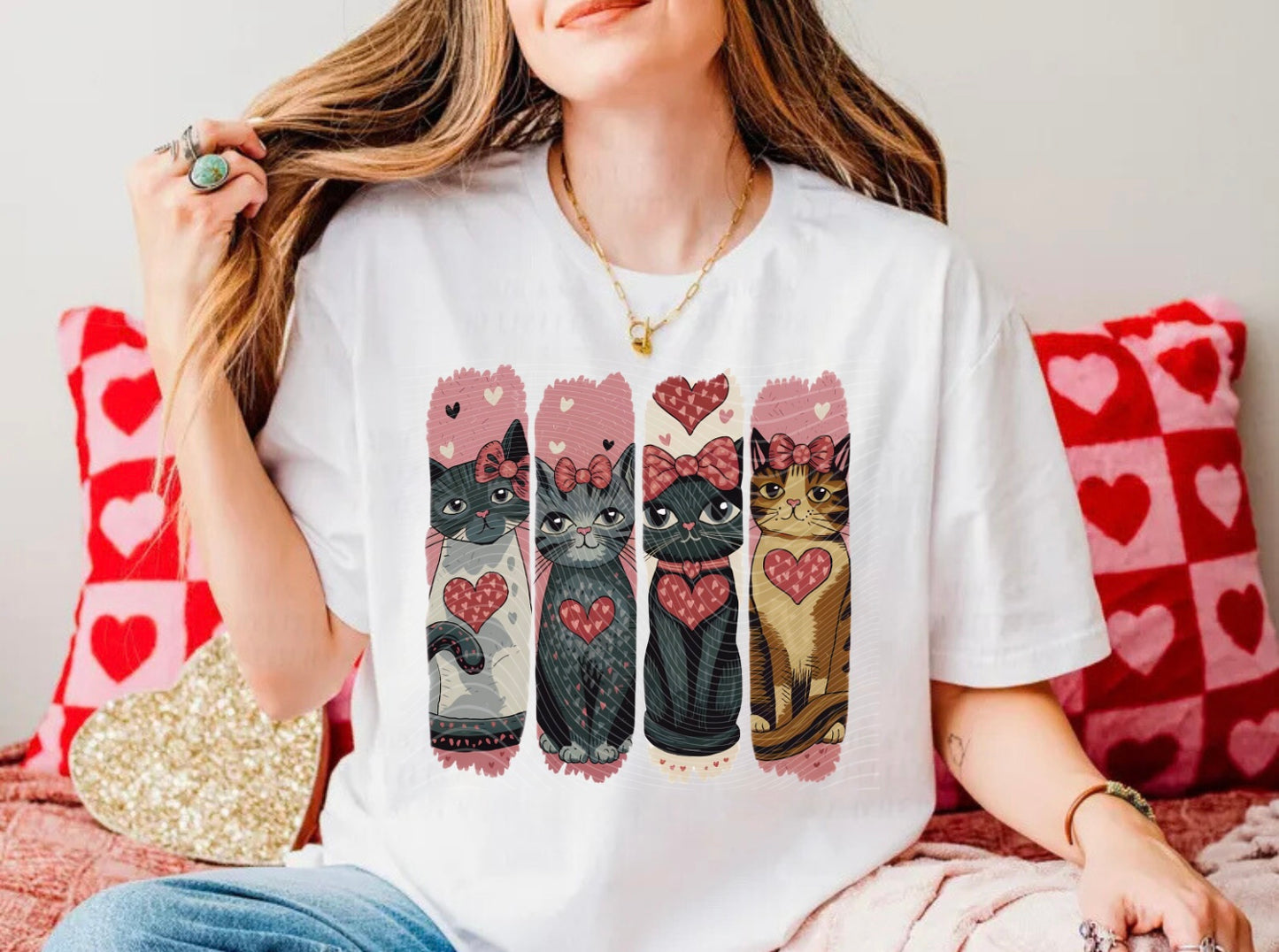 Valentine Cat Brushstroke DTF Print Only