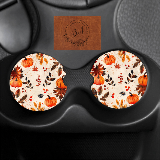 Autumn Pumpkin-Fall Print Car Coaster Set