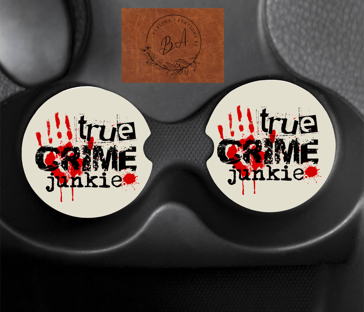 True Crime Junkie Car Coaster Print Car Coaster Set