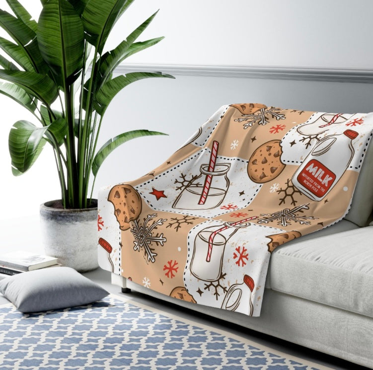 Milk and Cookies Cozy Holiday Sherpa Fleece Blanket, Velveteen Plush Throw