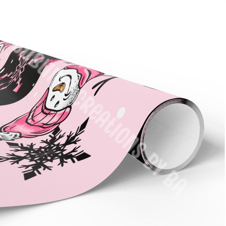 Festive Wrapping Paper- Pink Snowman
