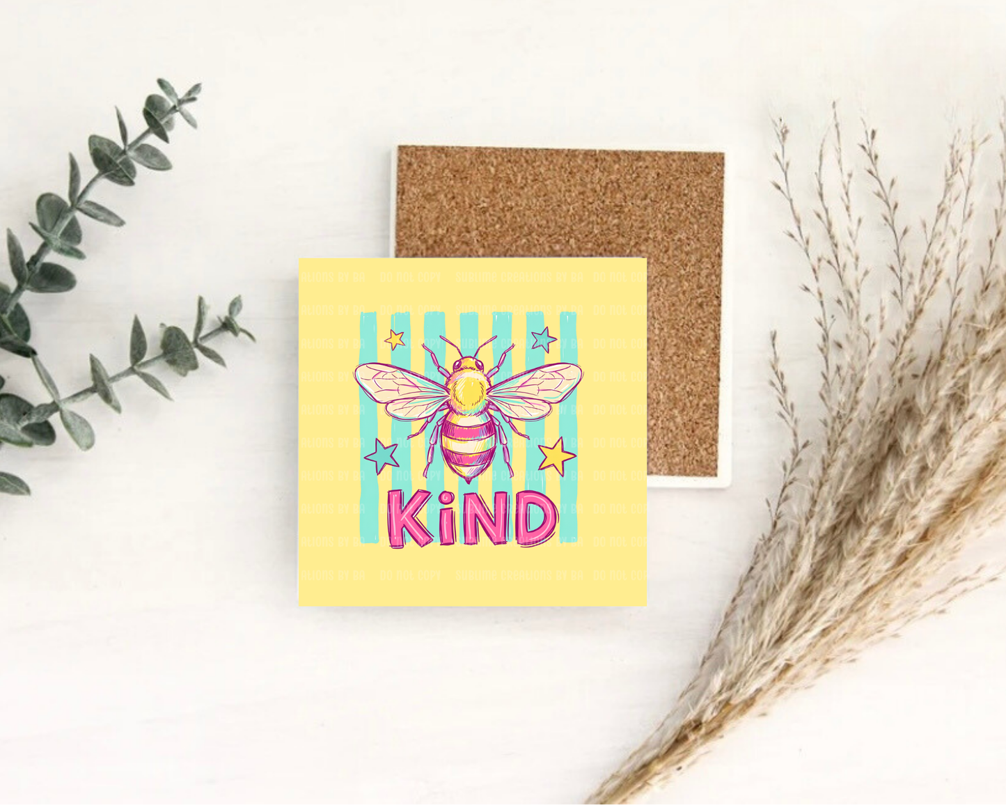 Bee Kind Preppy Striped Desk Coaster