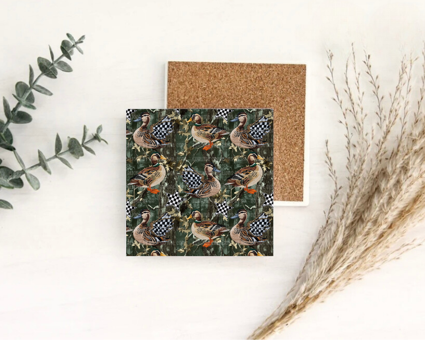 Checkered Camo Mallards Desk Coaster