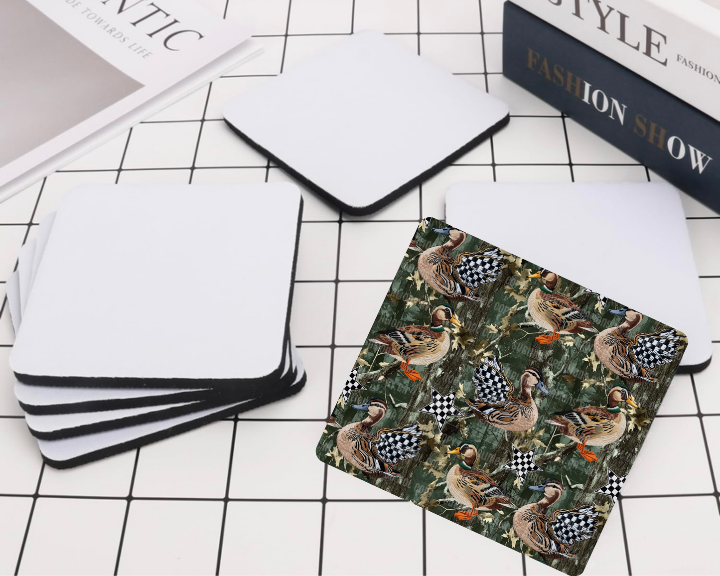 Checkered Camo Mallards Desk Coaster
