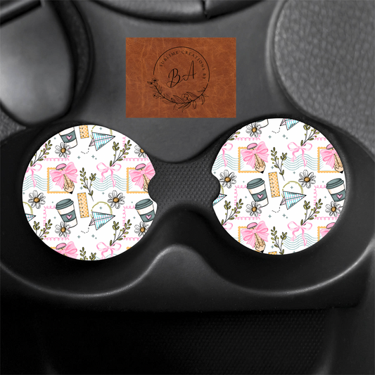 Teacher Stamp Seamless Print Car Coaster Set