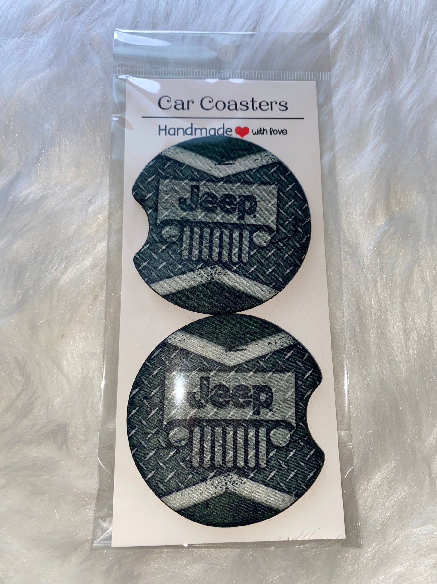 Steel Jeep Print Car Coaster Set
