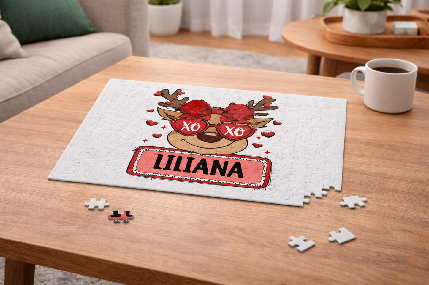 Valentine Girl Reindeer Personalized Puzzle