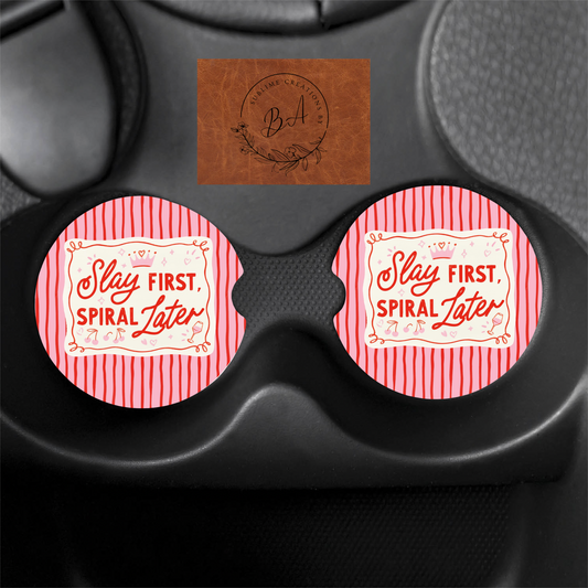 Slay First Spiral Later Seamless Car Coaster Set