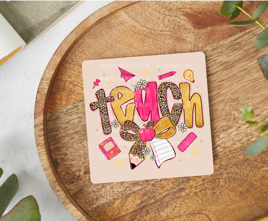 Preppy Leopard TEACH Desk Coaster