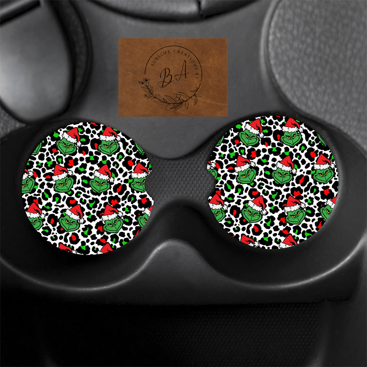 Green Christmas Print Car Coaster Set