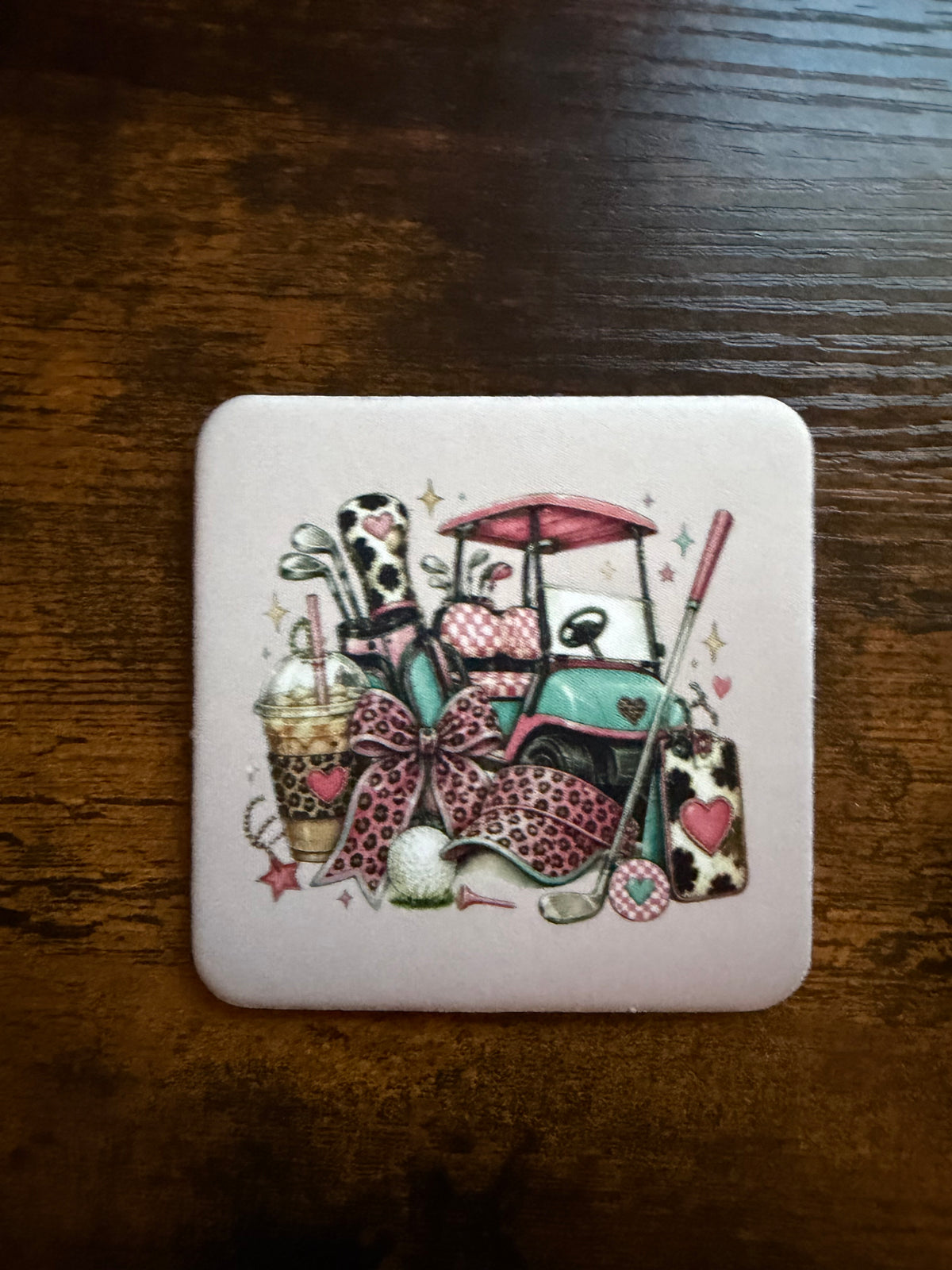 Golf Cart Leopard Desk Coaster