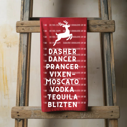 Flour Sack Towel PNG-Dasher, Dancer, Prancer, Vixen, Moscato, Vodka, Tequila, Blitzen- Kitchen PNG Digital File Only