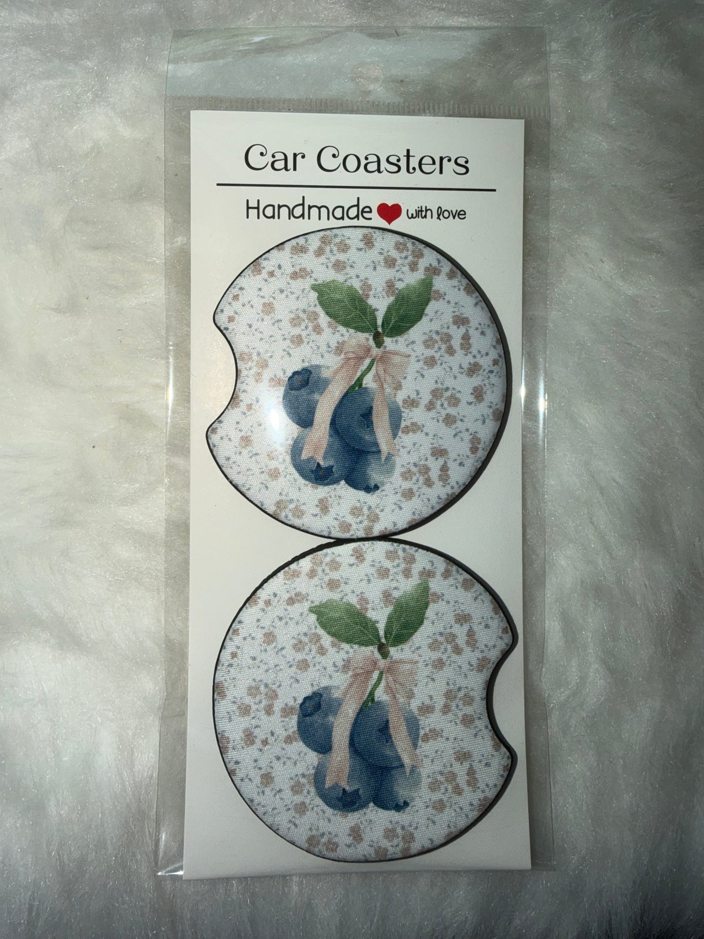 Floral Blueberry Print Car Coaster Set