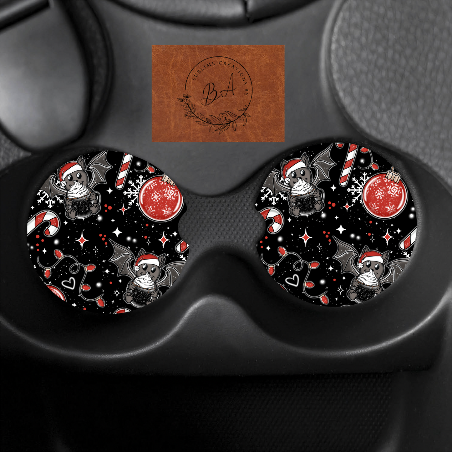 Santa Bat Print Car Coaster Set