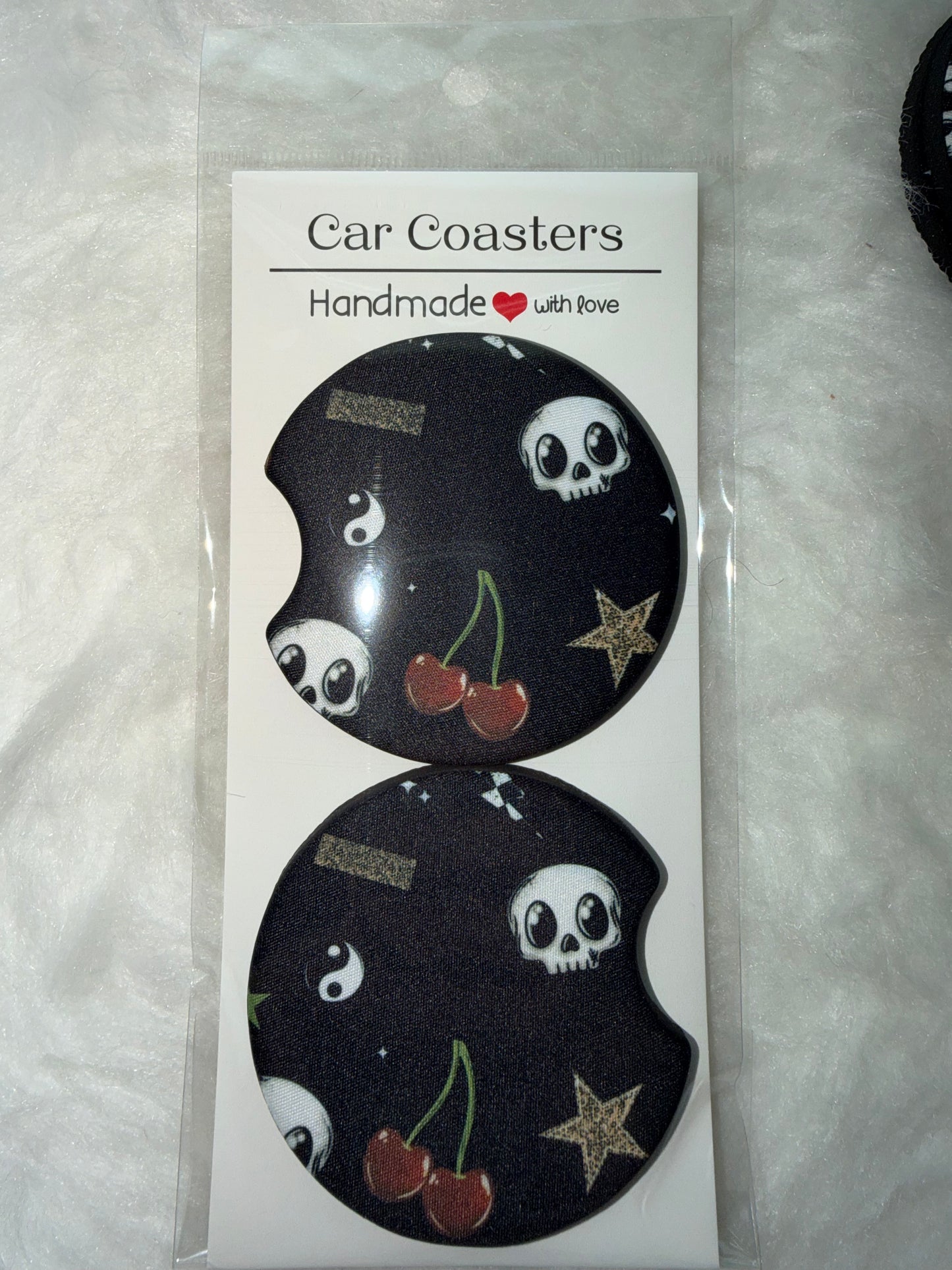Skull Cherry Seamless Print Car Coaster Set