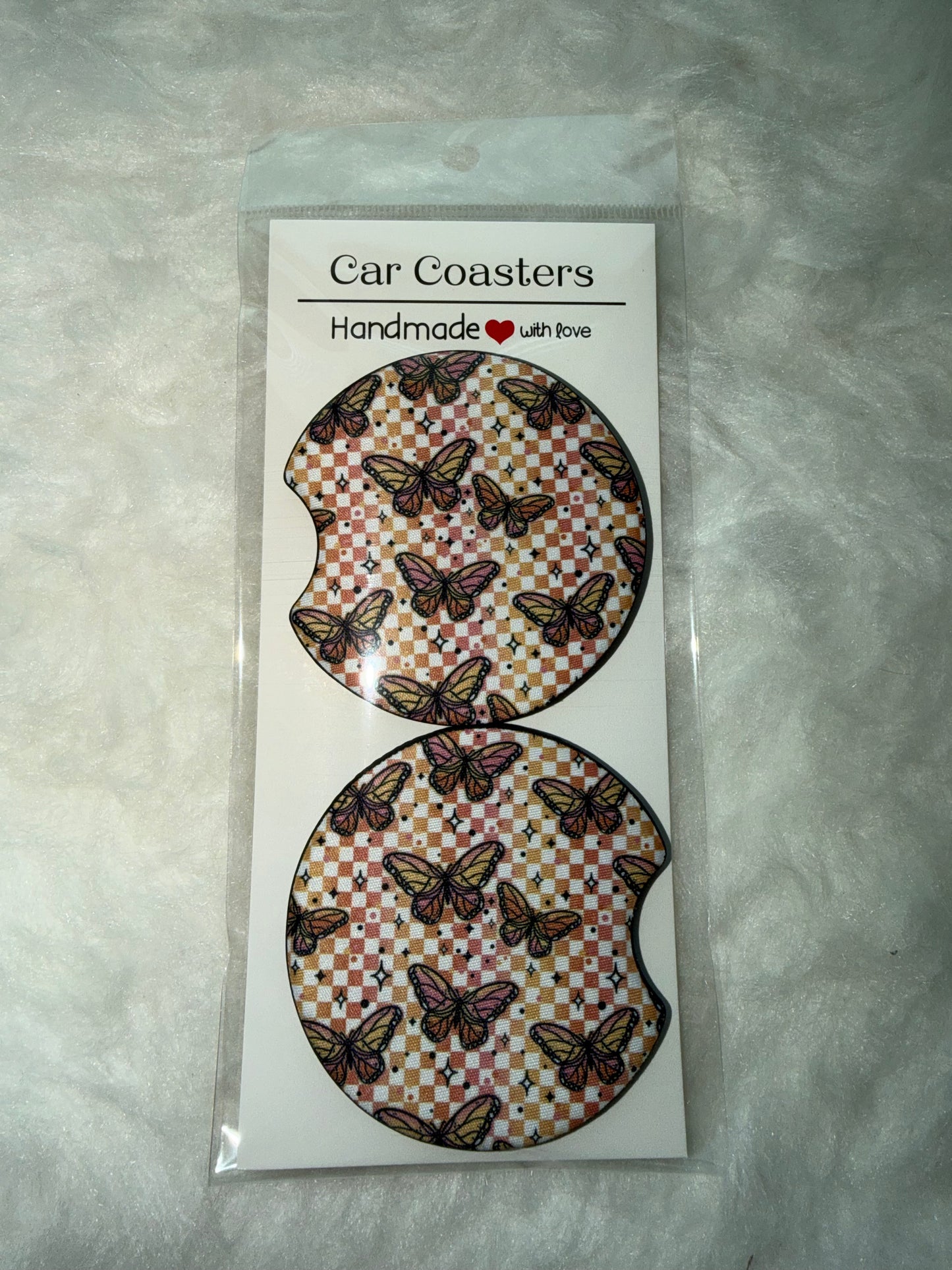 Anti Social Butterfly Print Car Coaster Set