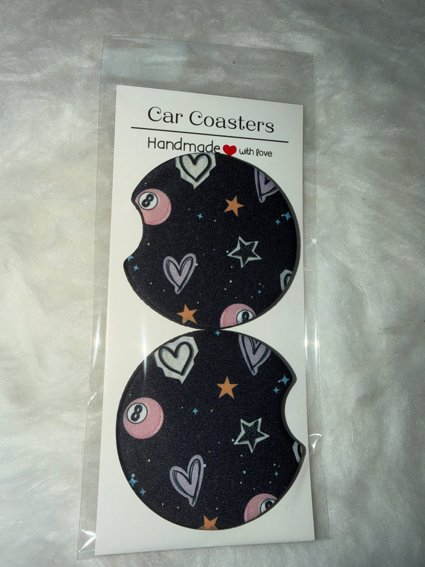 Stars Heart and 8 Ball Seamless Car Coaster Set