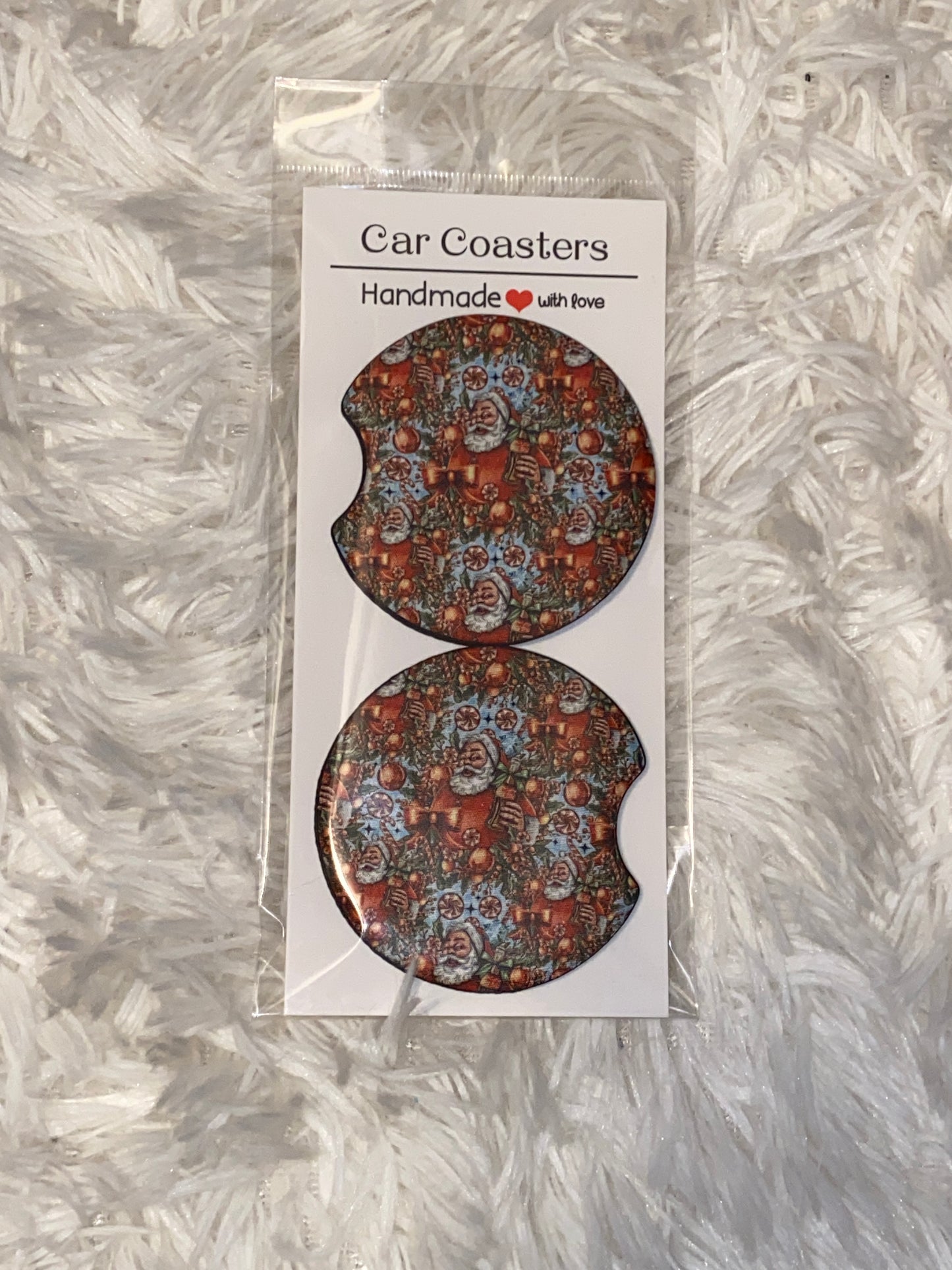 Santa Print Car Coaster Set