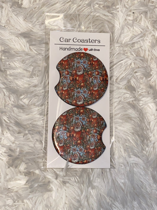 Santa Print Car Coaster Set