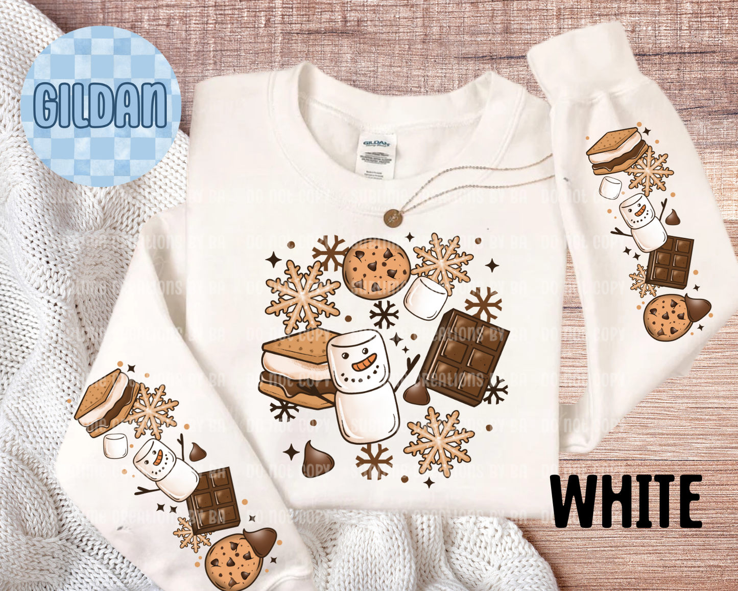 Snowman S'mores Collage Adult Sweatshirt with Sleeve Print