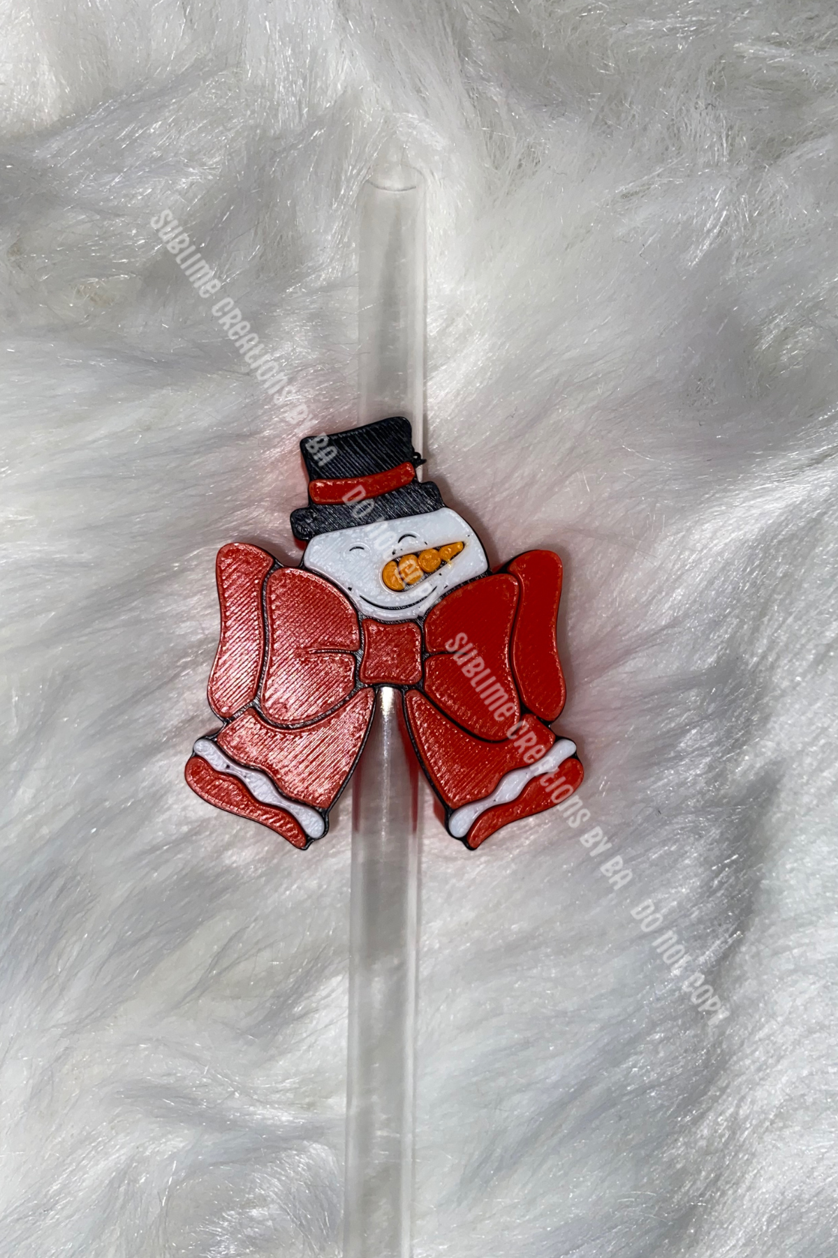 Snowman Bow 3D Straw Topper