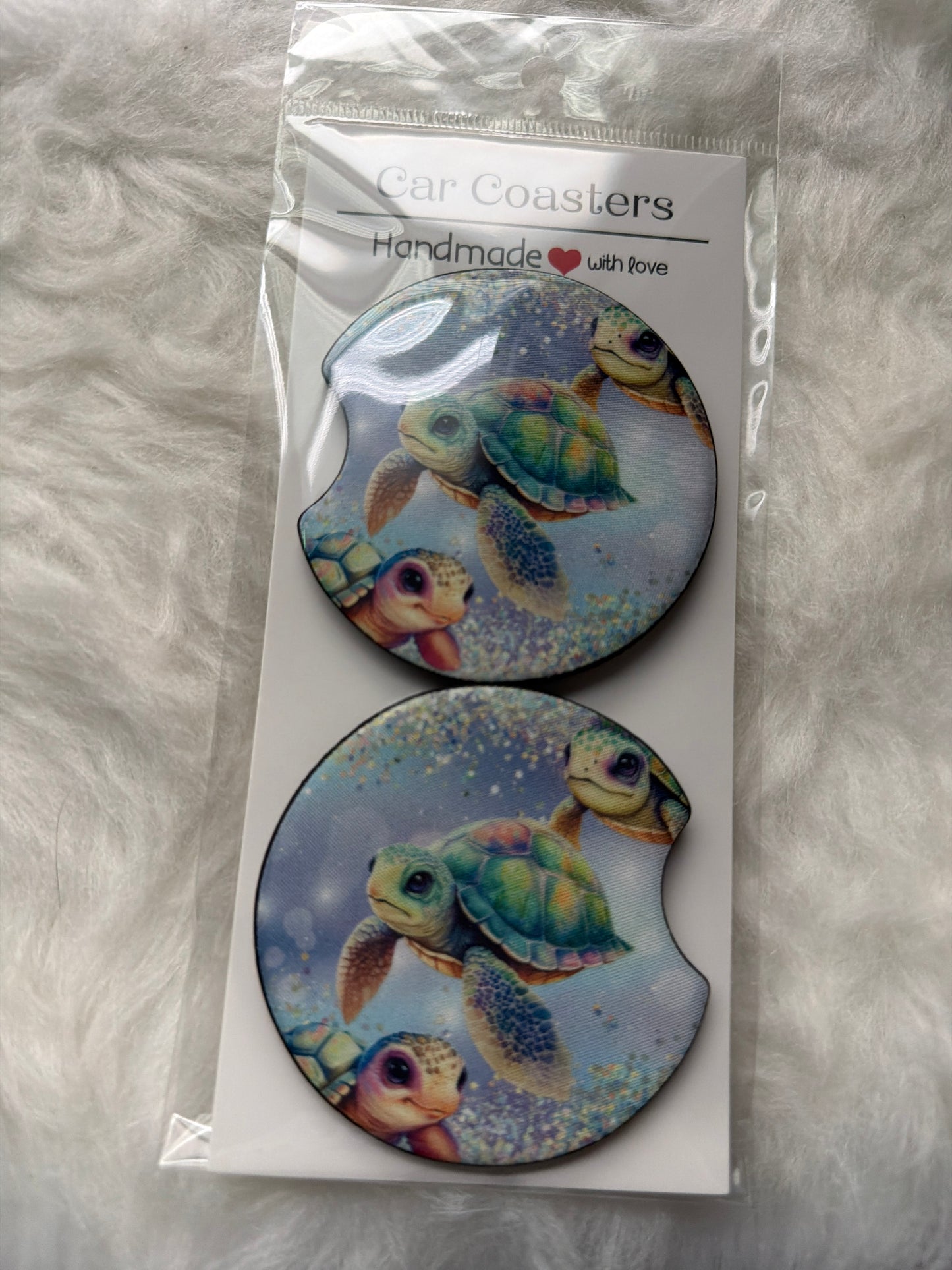 Turtle Glitter Print Car Coaster Set