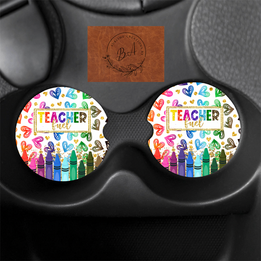 Colorful Teacher Fuel Seamless Print Car Coaster Set