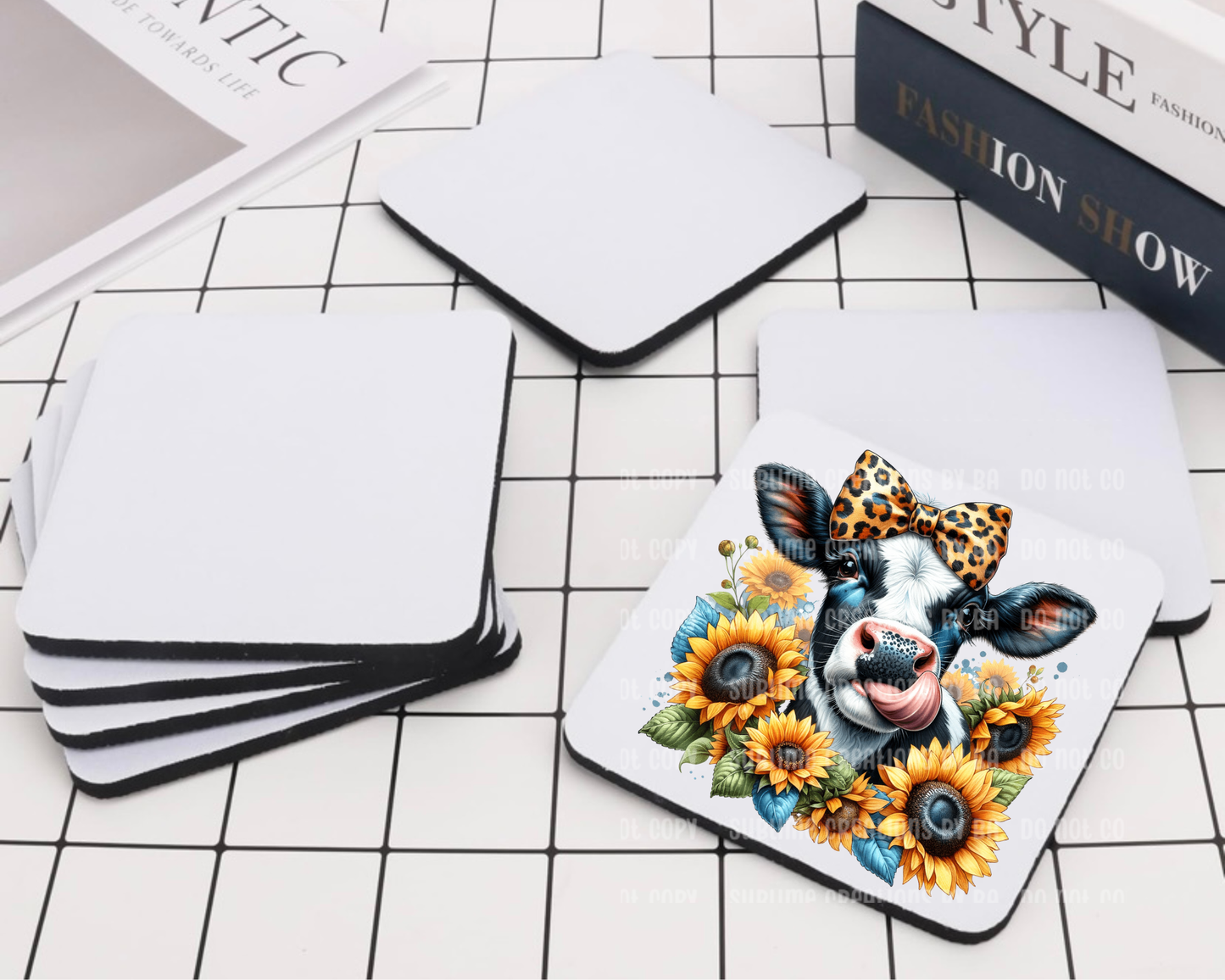 Fall Cow Coffee Coaster Set
