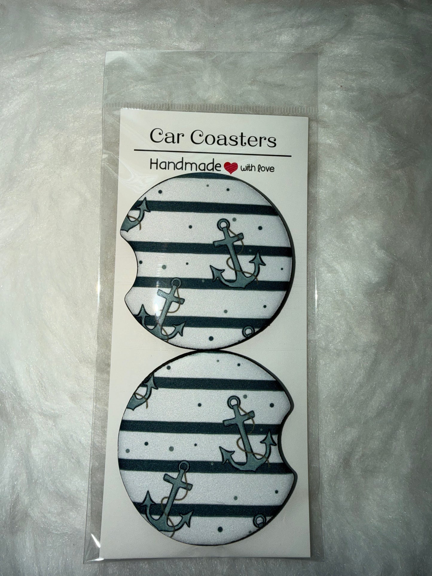 Anchor Stripe Seamless Print Car Coaster Set
