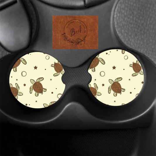 Sea Turtle Seamless Print Car Coaster Set