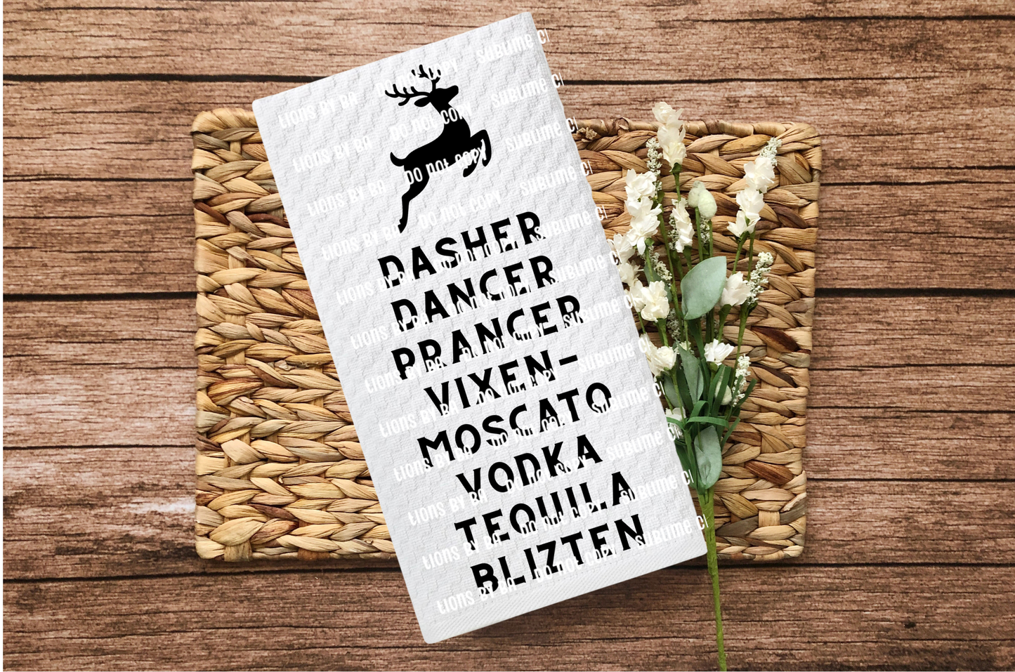 Flour Sack Towel PNG-Dasher, Dancer, Prancer, Vixen, Moscato, Vodka, Tequila, Blitzen- Kitchen PNG Digital File Only