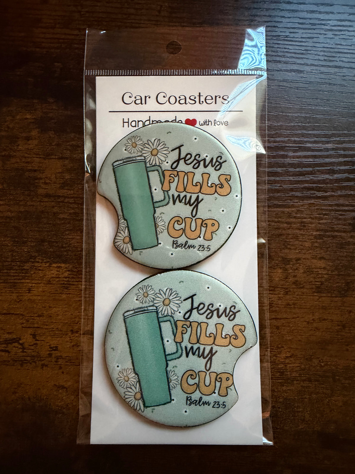 "Jesus fills my cup" Print Car Coaster Set