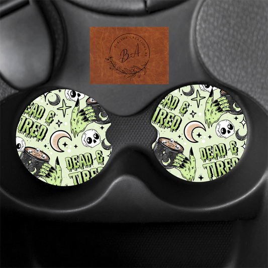 Dead Tired Print Car Coaster Set