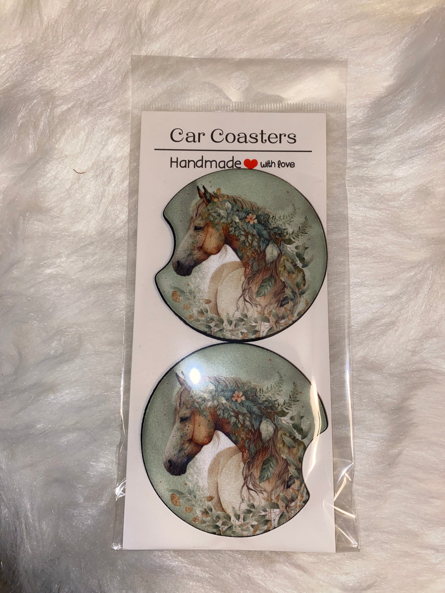 Horse Print Car Coaster Set