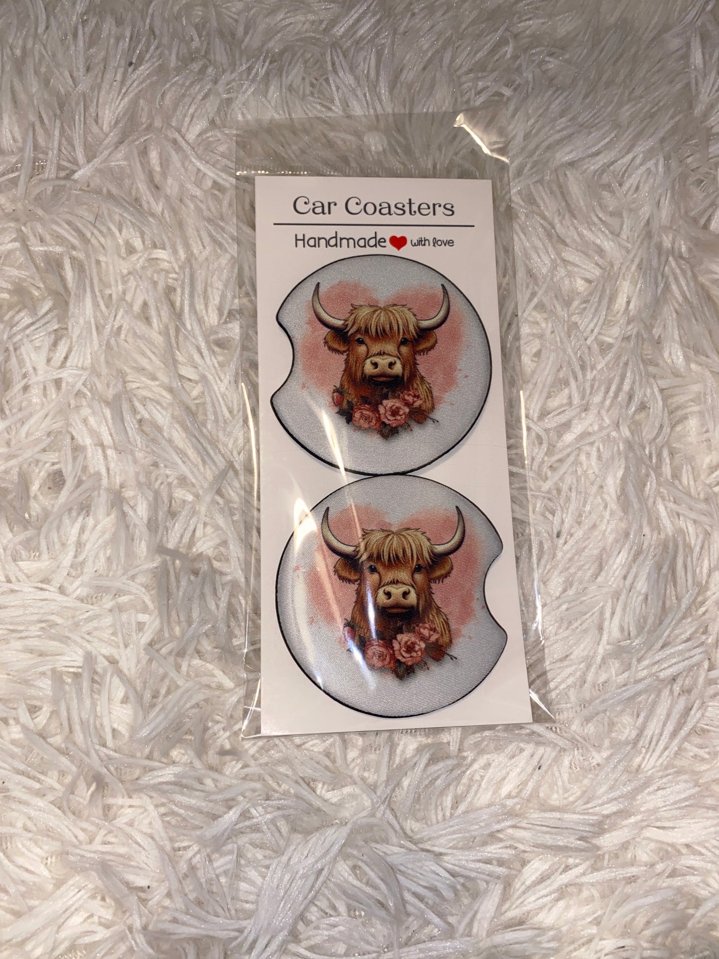 Hyland Cow Heart Print Car Coaster Set
