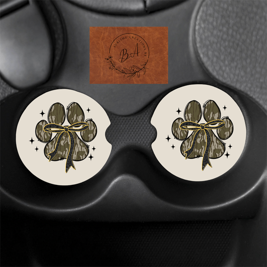 Camo Dog Coquette Print Car Coaster Set