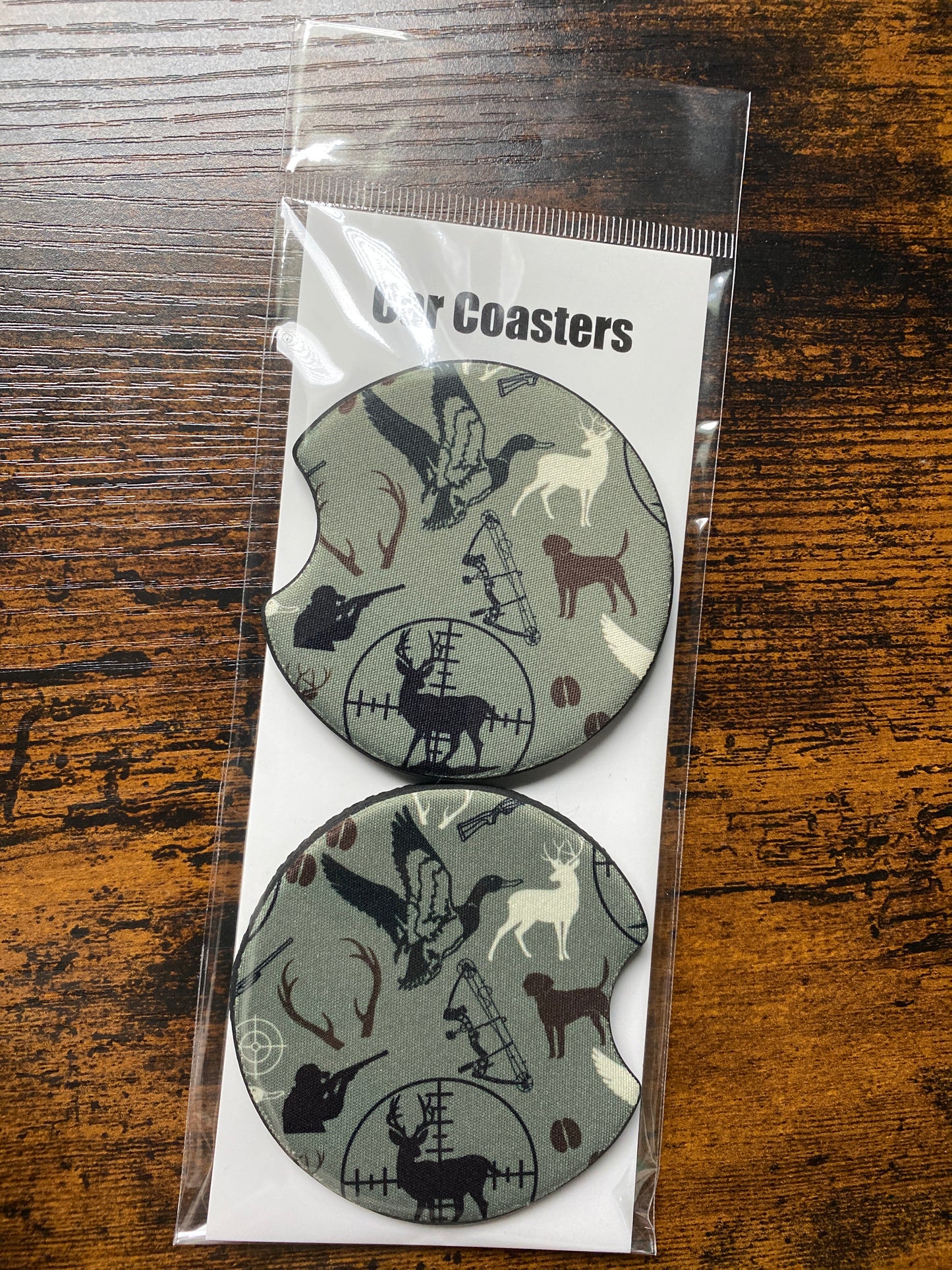 Green Hunting Print Car Coaster Set