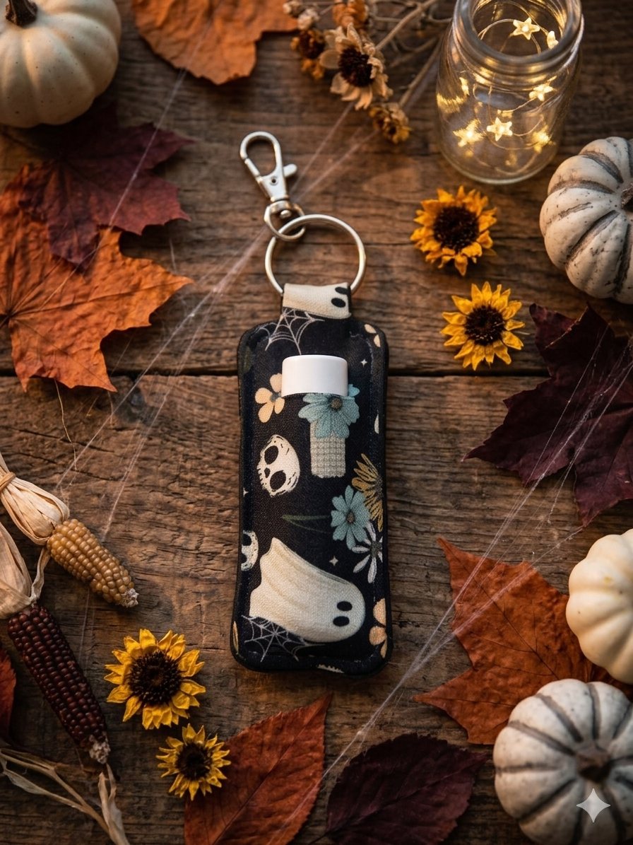 Floral Ghost Lip Balm Holder Keychain