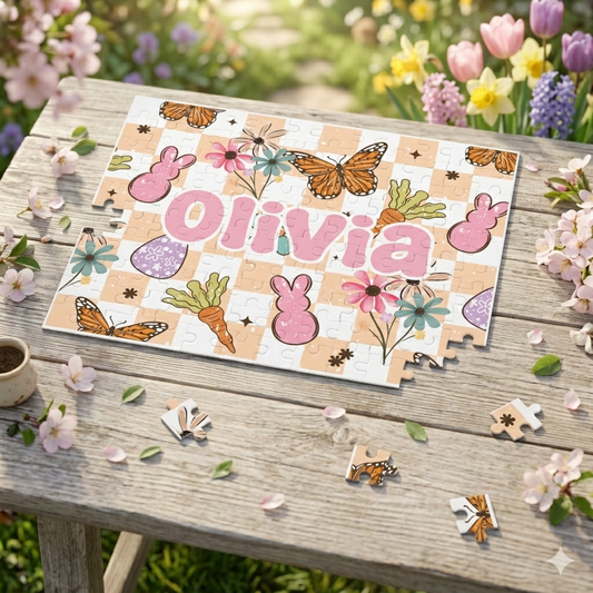 Spring Butterfly Bunnies Name Personalized Puzzle