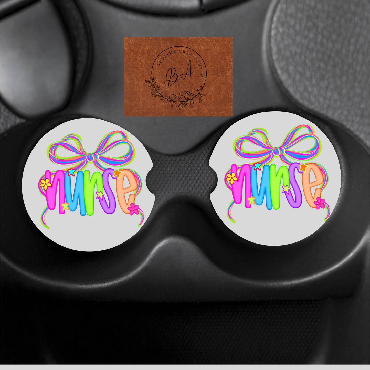 Nurse Neon Print Car Coaster Set