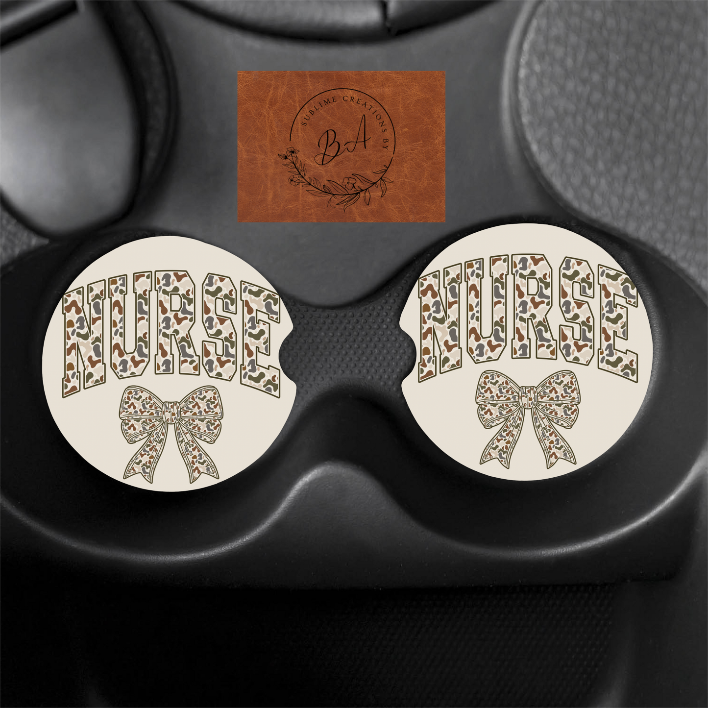 Nurse Camo Print Car Coaster Set