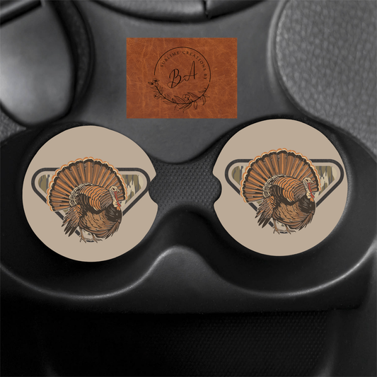 Hunting Turkey Print Car Coaster Set