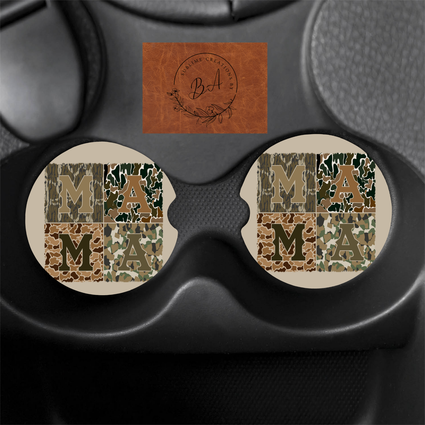 Mama Camo Print Car Coaster Set