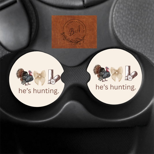 He’s Hunting Print Car Coaster Set