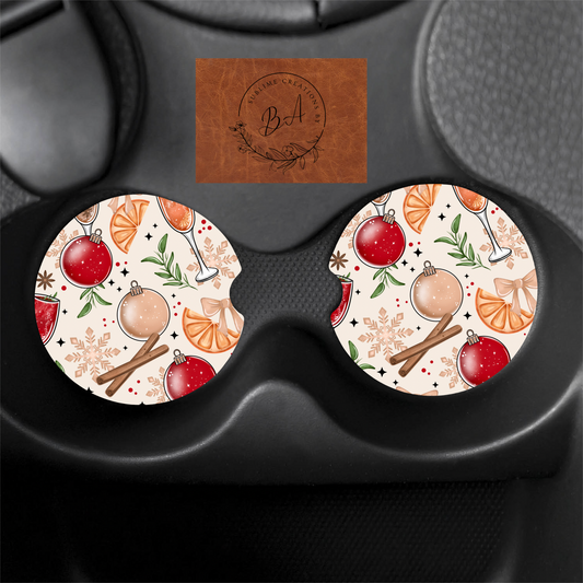 Merry Mimosa Print Car Coaster Set