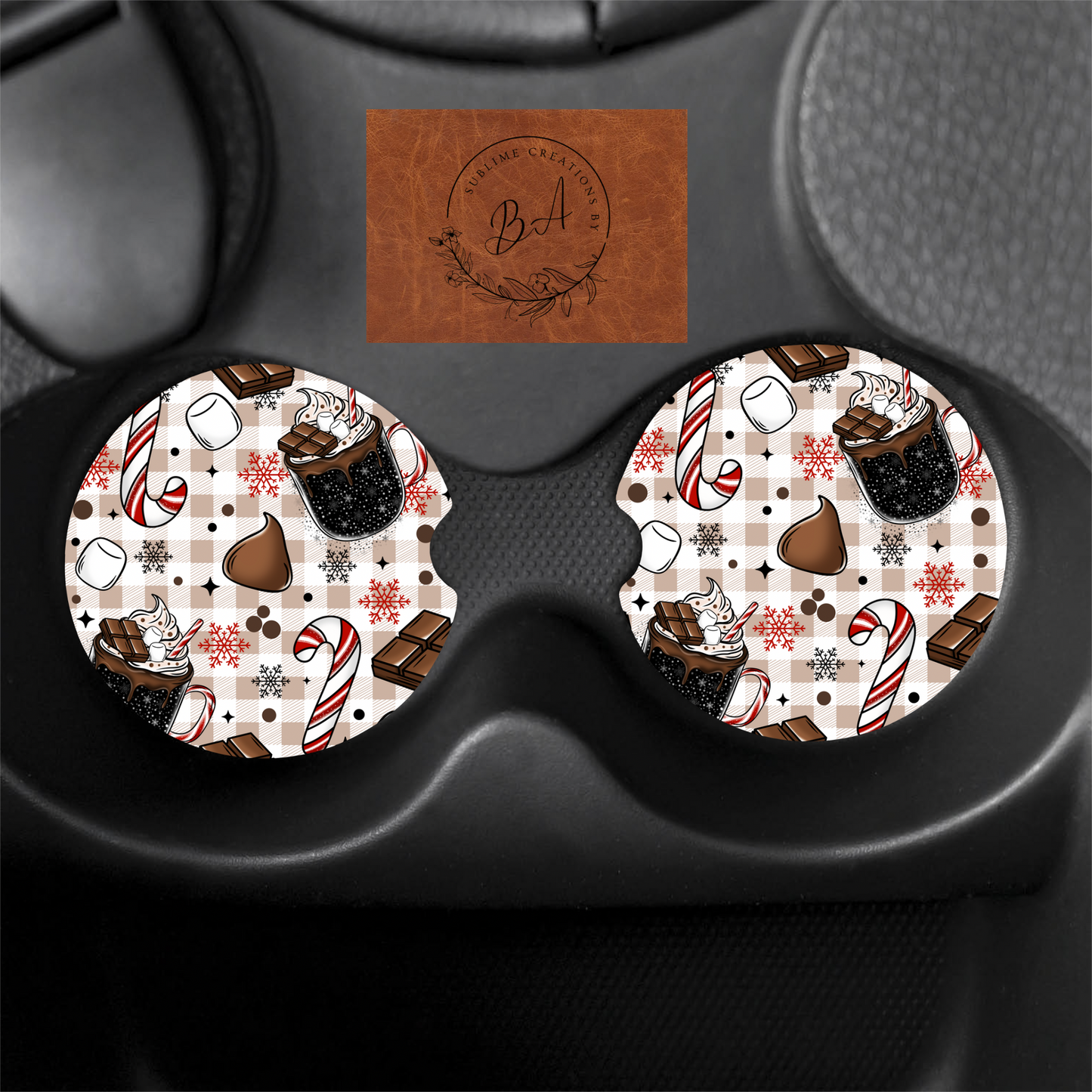 Hot Cocoa Weather Print Car Coaster Set