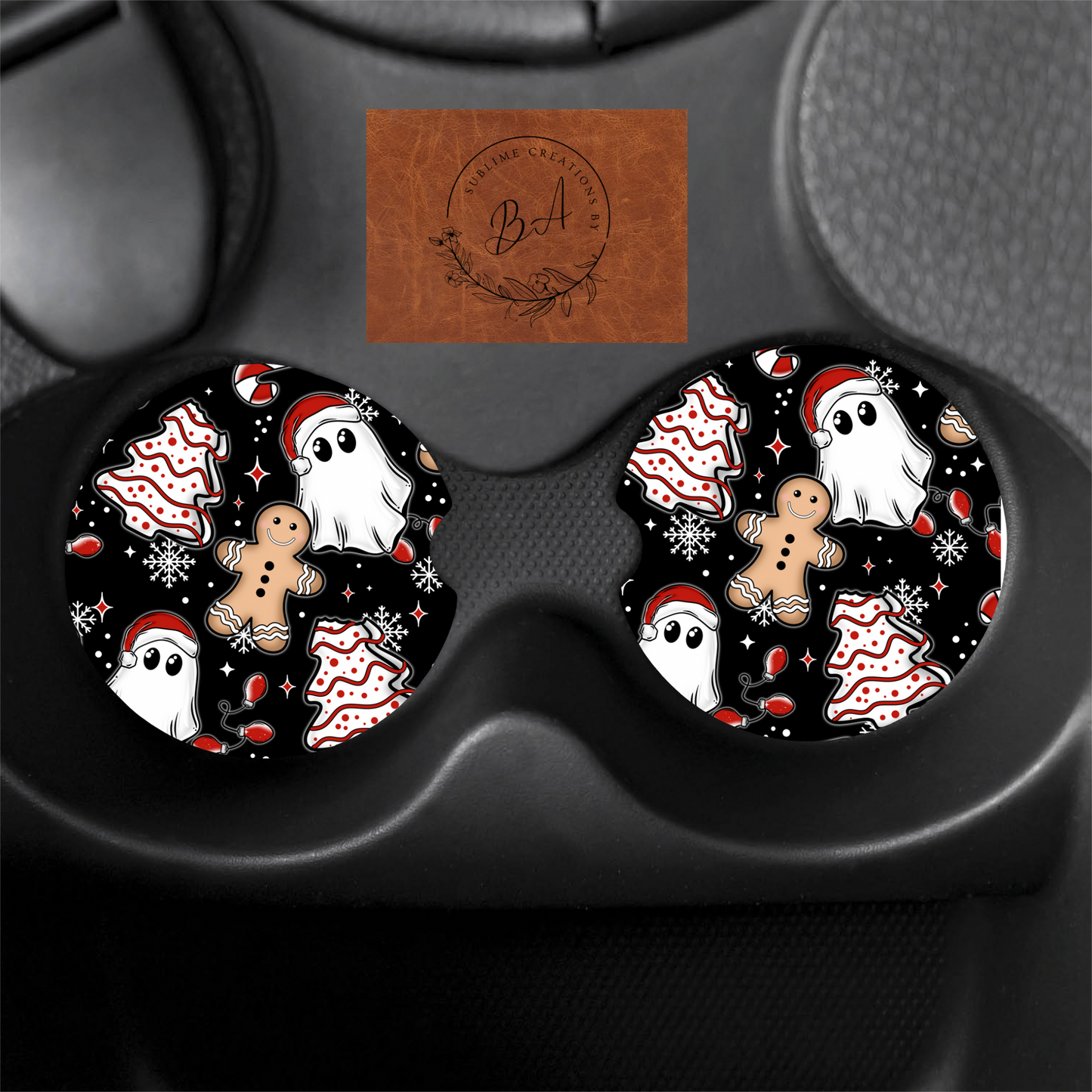 Christmas Ghost Print Car Coaster Set