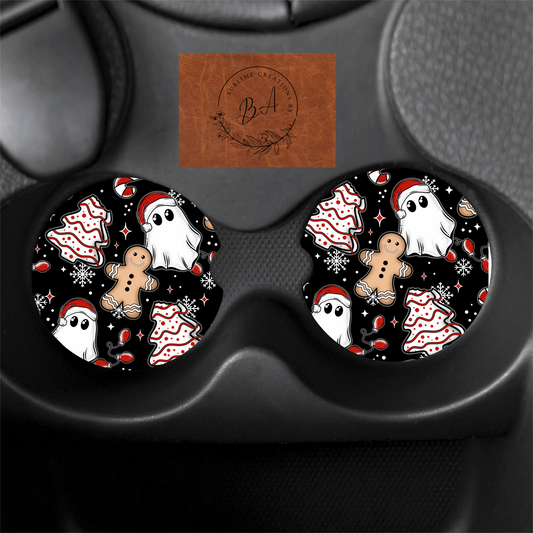 Christmas Ghost Print Car Coaster Set