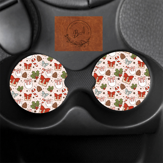 Christmas Doodles Print Car Coaster Set